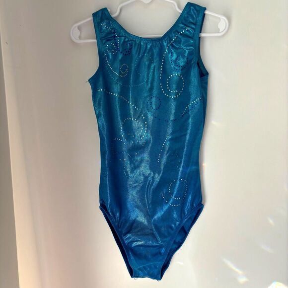 Destira Aqua Blue Shimmer Sequin Starry Night Gymnastics Dance Leotard Size C M - Picture 1 of 3